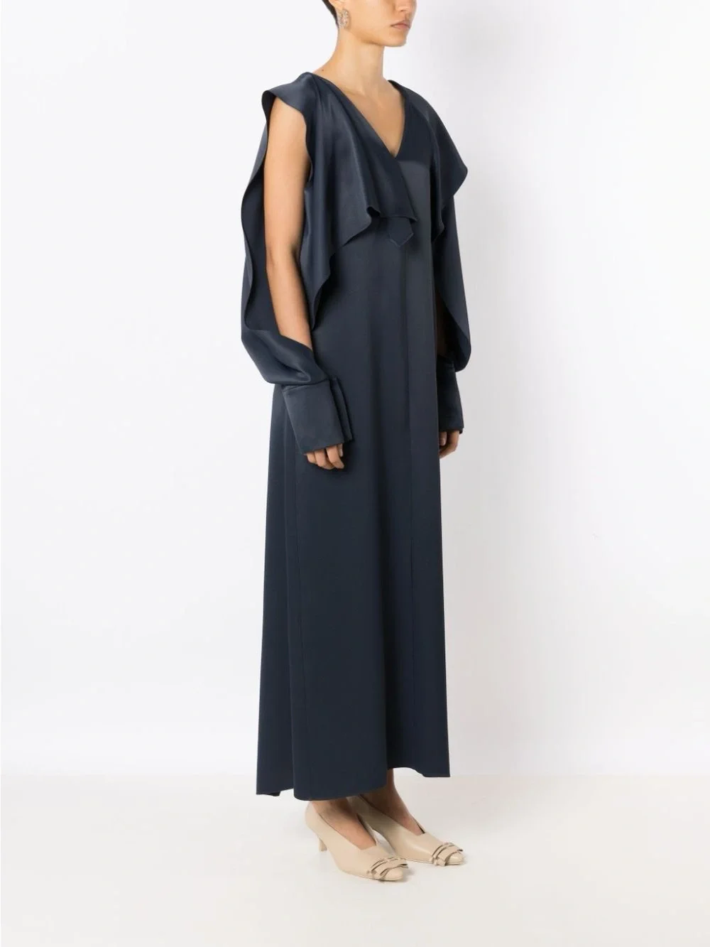 COS Navy Blue Asymmetrical Maxi Dress with Draped Shoulder 8 US